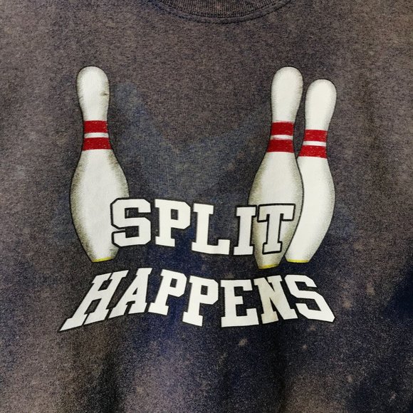 Bleached Split Happens T Shirt Gray Blue Medium M Bowling Pins Graphic Tee Solid - Picture 12 of 12